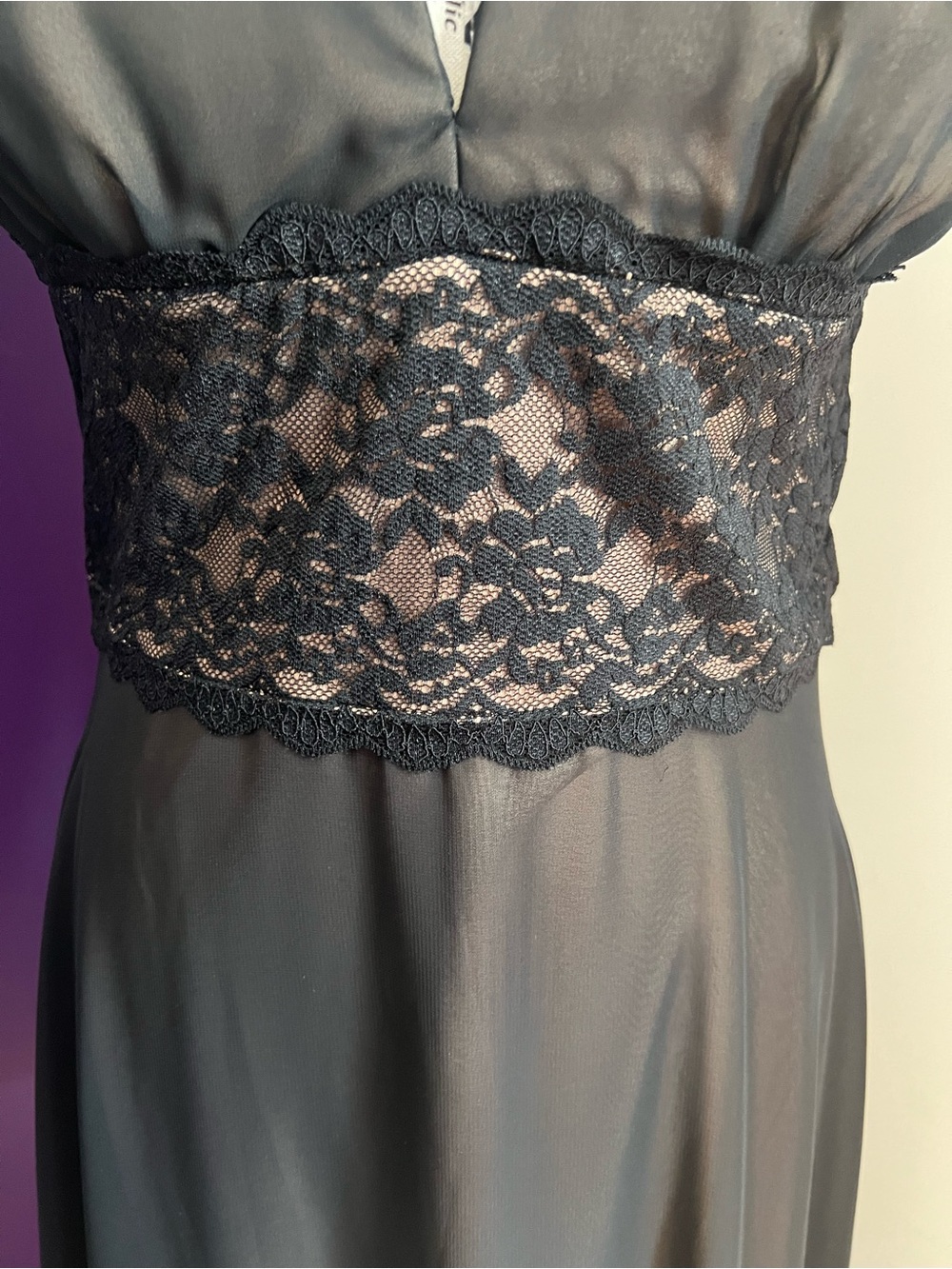 connected apparel Beige Lined Black Lace Waist Dress - Picture 4 of 9